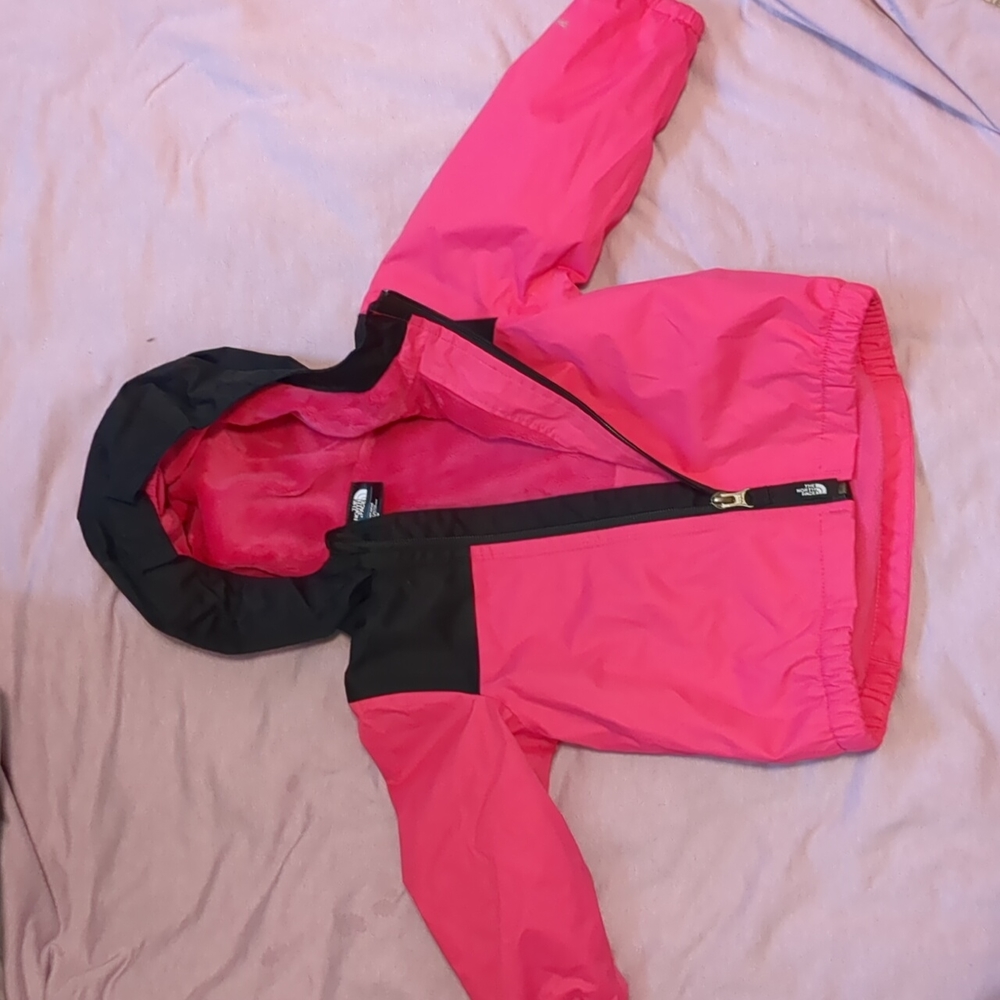 North Face pink and black size 6-12m fleece lined waterproof jacket